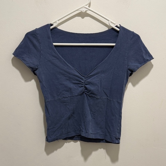 Brandy Melville Tops - Brandy Melville Navy Gathered V-Neck Crop Tee